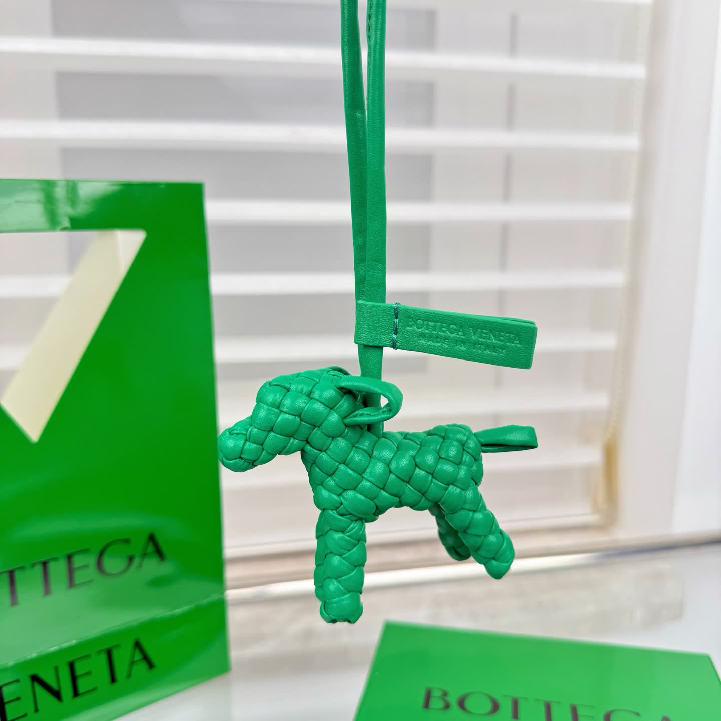 Bottega Veneta Green Leather Keychain